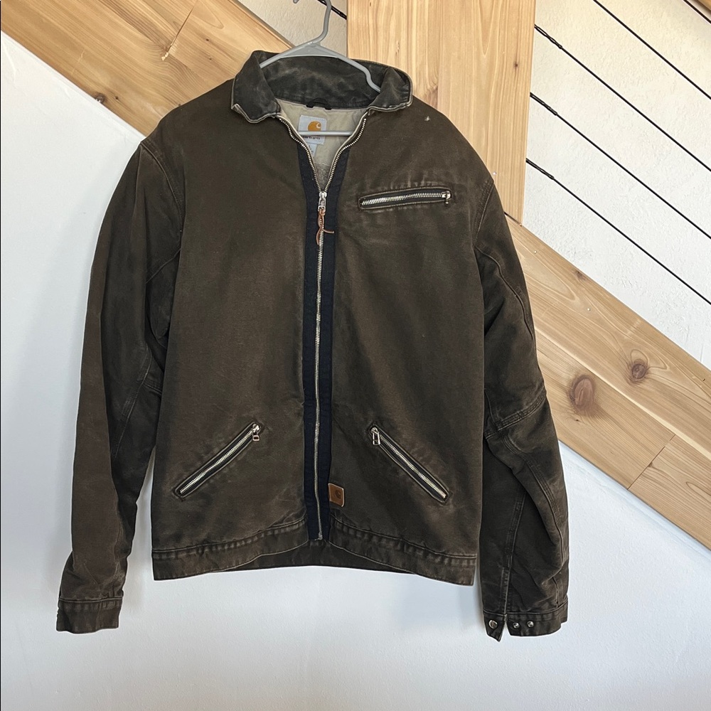 CARHARTT J297 DUCK SHERPA LINED BROWN JACKET MENS SIZE L TALL *rare*